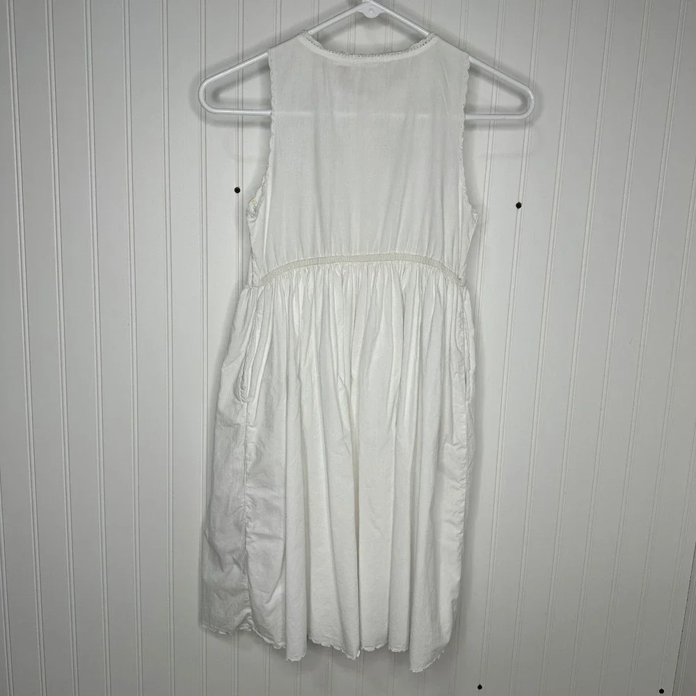 Vtg Radishes &‎ Roses Dress White Cotton Embroidered Pockets Cottagecore Girls 8